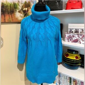 ⭐️ SALE $30 ⭐️ ESCADA Sport Cotton Cable Knit 3/4 Sleeve Turtleneck Sweater
